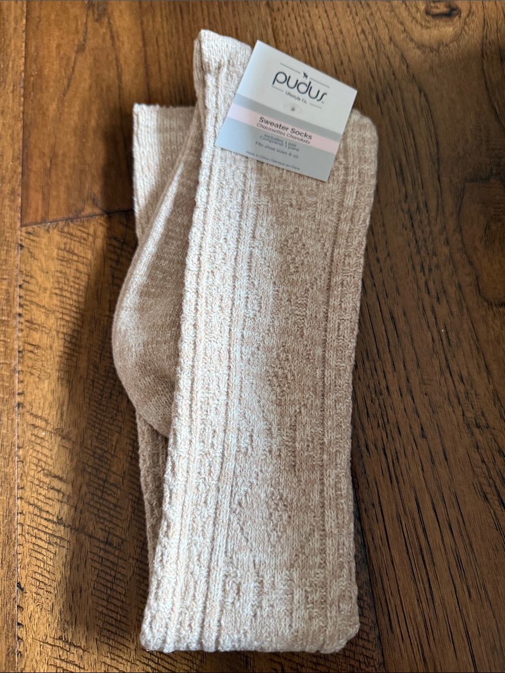 Pudus Cream Sweater Socks - Cozy Ribbed Women's Socks